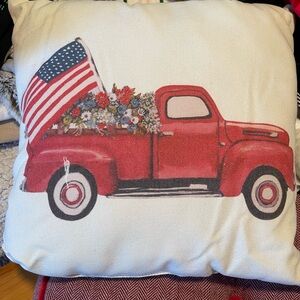 Patriotic Red Truck Throw Pillow